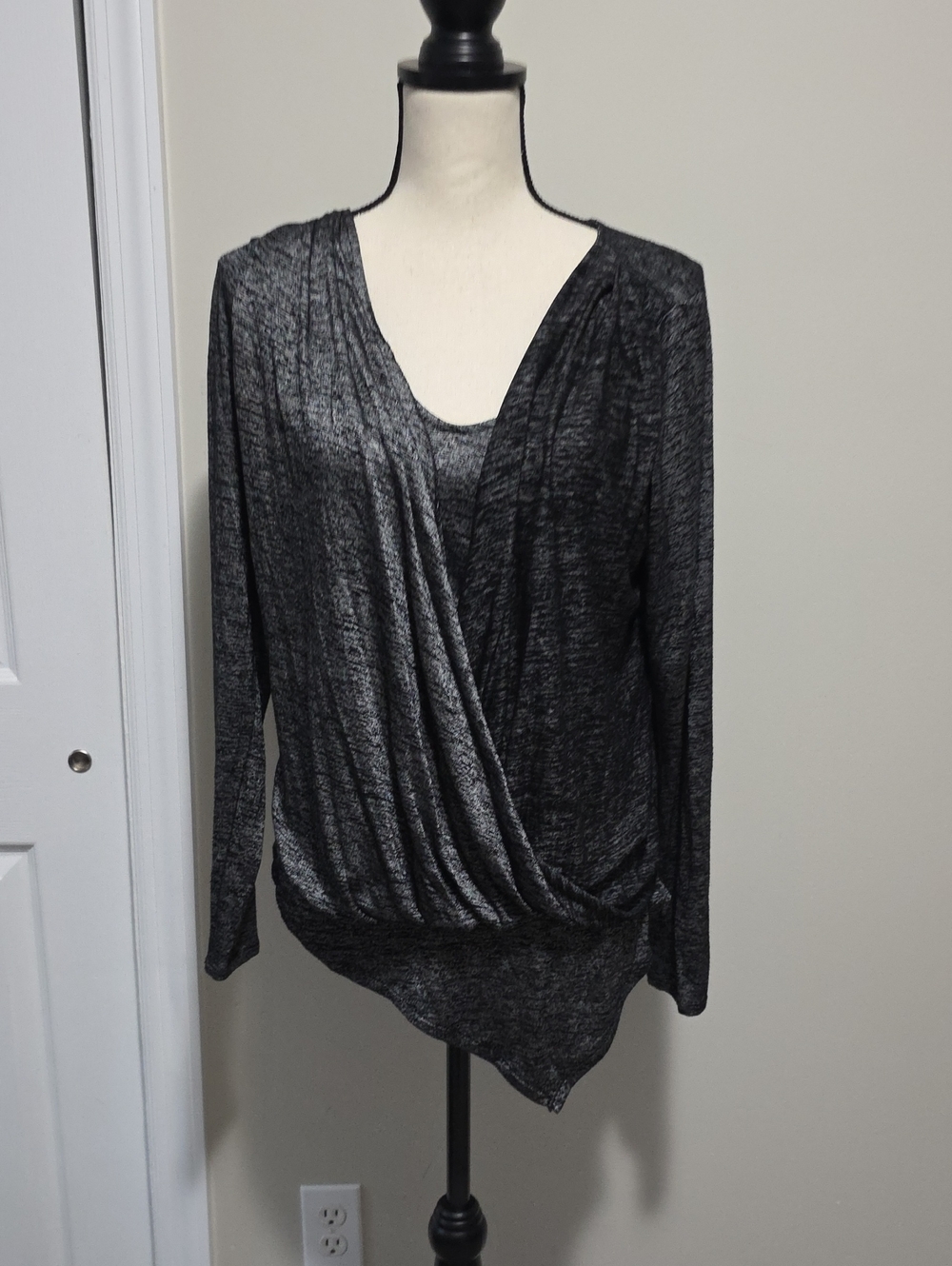 White House Black Market Drape Wrap Asymmetrical Sheen Shimmer Shirt Top Medium